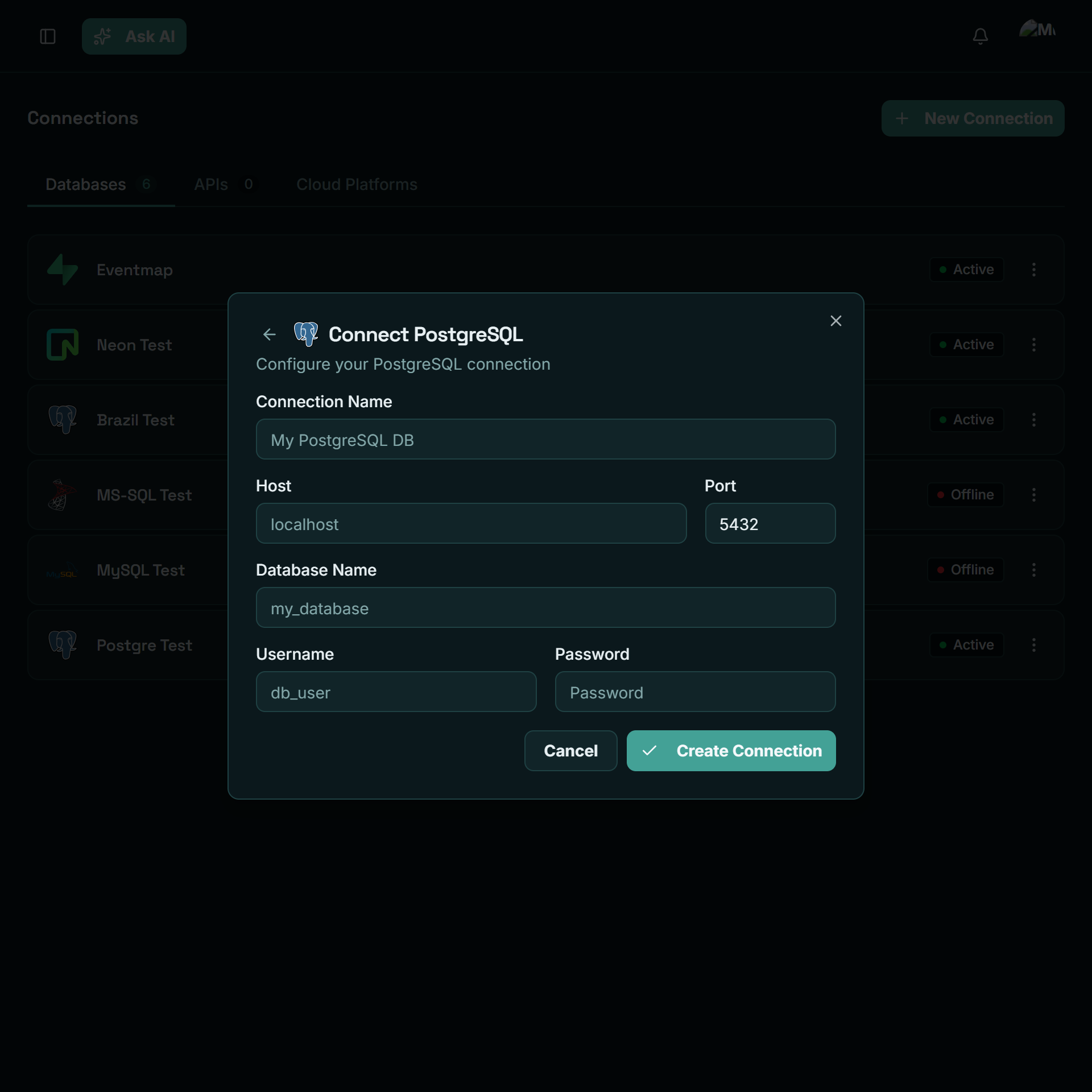 Auto-generated PolarisAI dashboard with charts and KPI tiles built from a connected database